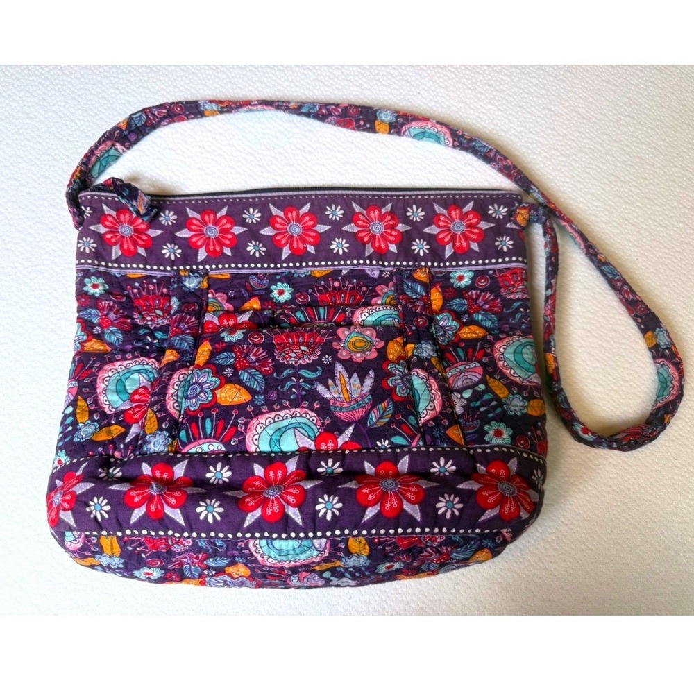 Vera‎ Bradley Quilted Floral Shoulder Bag Purple Multicolor Tote